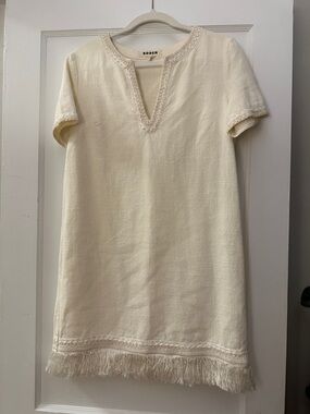 Boden Ecru Short-Sleeve Linen Shift Dress